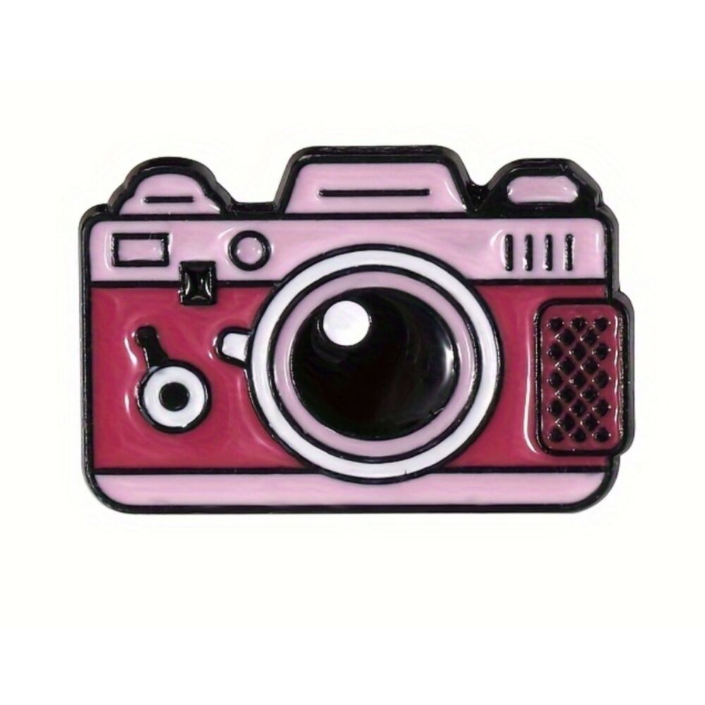 Cartoon Camera Pink White Fuchsia Metal Enamel Pin